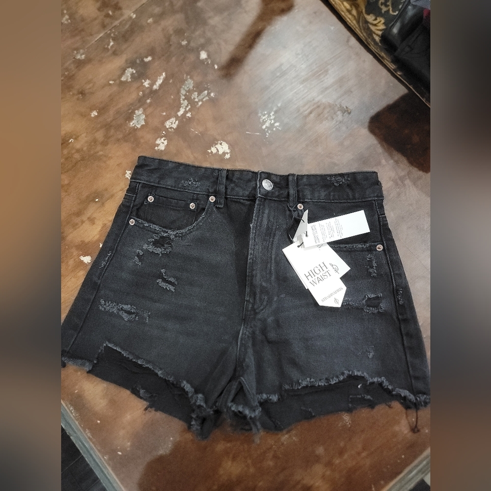 Stradivarius Black Distressed Women Shorts